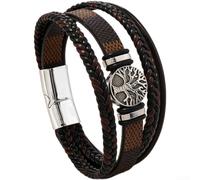 for braided Leather Bracelet Men Retro for Tree of Life Design(Brown 19cm)