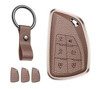 for Buick Key Fob Cover, Full-Body Protection Case Aluminum Frame & Leather, Anti-Scratch Shockproof Shell Compatible with Encore GX Envision Enclave Lacrosse Regal TourX Accessories (B-Brown)