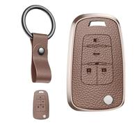 for Buick Key Fob Cover, Full-Body Protection Case Aluminum Frame & Leather, Anti-Scratch Shockproof Shell Compatible with Encore GX Envision Enclave Lacrosse Regal TourX Accessories (C-Brown)
