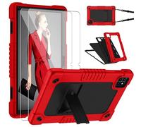 for Callsky-Tab Ctab 10 10.1 inch Case with 2 Pcs Screen Protector,Shockproof Kids Case with Shoulder Strap Kickstand Cover for Callsky-Tab Ctab 10/Cpad 10 10.1 inch Tablet (Red/Black)