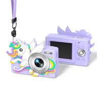 for CAMKORY DC403 Digital Camera Silicone Case, Kawaii Cute Unicorn Anime Soft Skin Cover for Lecran DC403 Camera, Shock/Scratch Proof Protective Case for Girls/Girly with Lanyard (Purple)