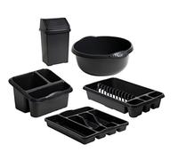 For Caravan Motorhome Camper Van Home - 8L Swing Bin + 32cm Round Washing up Bowl + Small Dish Drainer + Small Cutlery Tray + Sink Tidy (Midnight Grey)
