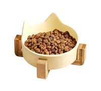 For Cats - Ceramic+Wood, 4.92 x 4.92 x 2.48 Inches for Animals Non-Slip and Durable | For Free Cats with Raised Wooden Frame, Domes Pet Feeder