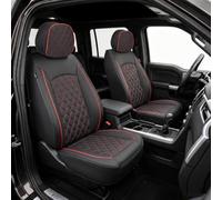 For Chevy Silverado Seat Covers Leather Front Seat Covers for GMC Sierra | Costom fit 2007-2026 1500 2500HD 3500HD Crew Cab Car Seat Protector Waterproof Protective, Scratch-resistant Black-red