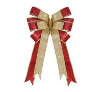 For Christmas bow decoration for outdoor and indoor use on tree tops, doors, and wreaths, fabric with gold dust, wired ribbon for maintaining form and reusability (Red + gold)