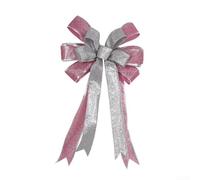 For Christmas bow decoration for tree tops, doors, and outdoor spaces, wired ribbon holds shape, fabric with gold dust finish, designed for reuse (Silver+pink)
