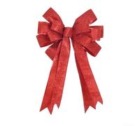 For Christmas bow for holiday decoration on tree tops, doors, outdoor spaces, crafted from fabric and gold dust, wired ribbon keeps bow shape secure and lasting (Red)