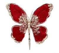For Christmas Butterfly Decoration with Multicolor Glitter Sequins on Flannel Fabric, Suitable for Tree Hanging and Festive Home Decoration (Red)