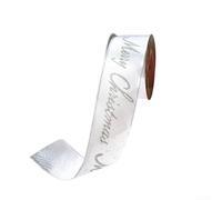 For Christmas Ribbon with Velvet Texture, Wired Edges and Glittering Merry For Christmas Text Suitable for Tree and Wreath Decorations 10 Yards (Silver)