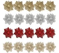 For Christmas Tree and Wreath Artificial Flower with Glitter Finish and Hollow Lotus Design, Lightweight Plastic Construction Suitable for Holiday Decorations