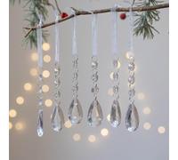 For Christmas Tree Ornaments 1 set 6 pcs Snowflake Acrylic Pendants Transparent with Pearl and Waterdrop Details for Festive Holiday Decoration (F)