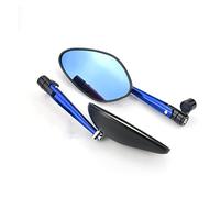 For CNC Aluminum Motorcycle Rear View Mirrors Large Blue Glass Handlebar Mirror Rearview Mirrors Rear View Side Mirrors(Silver ECX224000S)