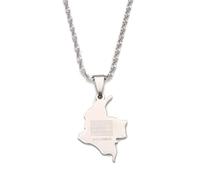 For Colombia Stainless Steel Map Pendant Necklace Earrings And Ring Set Fashionable And Versatile Suitable For Men Women Brides Grooms Suitable For Wedding Parties Various Festivals (model4-silver)