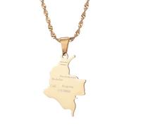 For Colombia Stainless Steel Map Pendant Necklace Earrings And Ring Set Fashionable And Versatile Suitable For Men Women Brides Grooms Suitable For Wedding Parties Various Festivals (model5-gold)