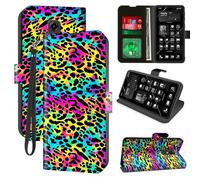 for Consumer Cellular Iris Connect Wallet Phone Case with RFID Blocking, 4 Card Holders, Kickstand, Wrist Strap - Magnetic Leather Flip Case Protective Cover for Women&Men,Colorful Leopard Print