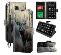 for Consumer Cellular Iris Connect Wallet Phone Case with RFID Blocking, 4 Card Holders, Kickstand, Wrist Strap - Magnetic Leather Flip Case Protective Cover for Women&Men,Forest Deer
