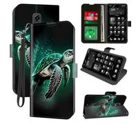 for Consumer Cellular Iris Connect Wallet Phone Case with RFID Blocking, 4 Card Holders, Kickstand, Wrist Strap - Magnetic Leather Flip Case Protective Cover for Women&Men,Cute Green Sea Turtles