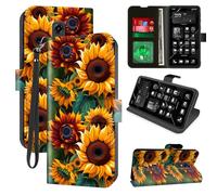 for Consumer Cellular Iris Connect Wallet Phone Case with RFID Blocking, 4 Card Holders, Kickstand, Wrist Strap - Magnetic Leather Flip Case Protective Cover for Women&Men,Beautiful Sunflower