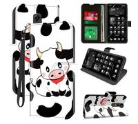 for Consumer Cellular Iris Connect Wallet Phone Case with RFID Blocking, 4 Card Holders, Kickstand, Wrist Strap - Magnetic Leather Flip Case Protective Cover for Women&Men,Black White Milk Cow
