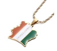 For Côte d'Ivoire Stainless Steel Map Pendant Necklace Earrings And Ring Set Fashionable And Versatile Suitable For Men Women Brides Grooms Suitable For Wedding Parties Various Festivals (gold)