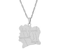 For Côte d'Ivoire Stainless Steel Map Pendant Necklace Earrings And Ring Set Fashionable Versatile Suitable For Men Women Brides Grooms Suitable For Wedding Parties Various Festivals (silver)
