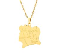 For Côte d'Ivoire Stainless Steel Map Pendant Necklace Earrings And Ring Set Fashionable Versatile Suitable For Men Women Brides Grooms Suitable For Wedding Parties Various Festivals (gold)