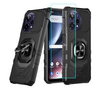 for Cricket Icon Plus 2026 / Att Verge 2 Case with 1 Pack Screen Protector,Dual Layer Hybrid Heavy Duty Defender Protection,Rugged Reinforced Cushion Corner Kickstand Shockproof Bumper Cover Black