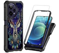 for Cricket Icon Plus 2026 Phone Case with Tempered Glass Screen Protector, Heavy Duty Shockproof Rugged Bumper Dual Layer Cover Protective Case for Cricket Icon Plus+,Mystical Deer and Leaves