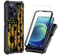 for Cricket Icon Plus 2026 Phone Case with Tempered Glass Screen Protector, Heavy Duty Shockproof Rugged Bumper Dual Layer Cover Protective Case for Cricket Icon Plus+,Sunflowers American Flag