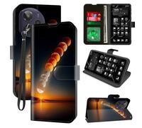 for Cricket Icon Plus 2026 Wallet Case with RFID Blocking, 4 Card Holders, Kickstand, Wrist Strap - Magnetic PU Leather Flip Phone Case Protective Cover for Women & Men,Blood Moon & Lunar Eclipse