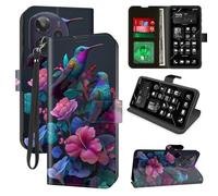 for Cricket Icon Plus 2026 Wallet Case with RFID Blocking, 4 Card Holders, Kickstand, Wrist Strap - Magnetic PU Leather Flip Phone Case Protective Cover for Women & Men,Dark Hummingbird Flowers