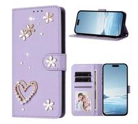 for Cricket Magic 2 5G Case, Glitter Love PU Leather Gems Bling Diamond Buckle Shock-Absorption Slim Flip Folio Wallet Phone Case with Card Holder Kickstand Magnetic Closure light purple