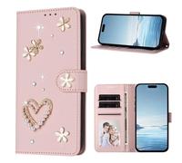 for Cricket Magic 2 5G Case, Glitter Love PU Leather Gems Bling Diamond Buckle Shock-Absorption Slim Flip Folio Wallet Phone Case with Card Holder Kickstand Magnetic Closure pink