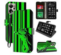 for Cricket Outlast 5G 2024/AT&T Motivate Pro 5G Wallet Case with RFID Blocking, 4 Card Holders, Kickstand, Wrist Strap - Magnetic Leather Flip Protective Cover Case,Green Black Stripes and Frog