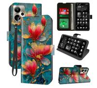 for Cricket Outlast 5G 2024/AT&T Motivate Pro 5G Wallet Case with RFID Blocking, 4 Card Holders, Kickstand, Wrist Strap - Magnetic Leather Flip Protective Cover Case,Stained Glass Magnolia Flower