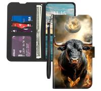 for Cricket Outlast 5G 2024 Case Wallet for AT&T Motivate Pro 5G Case,Card Holder Wrist Strap,Leather Flip Folio Magnetic Clasp Kickstand,Drop Protection TPU Inner Cover,Flaming Cow