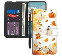 for Cricket Outlast 5G 2024 Case Wallet for AT&T Motivate Pro 5G Case,Card Holder Wrist Strap,Leather Flip Folio Magnetic Clasp Kickstand,Drop Protection TPU Inner Cover,Fall Pumpkin