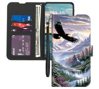 for Cricket Outlast 5G 2024 Case Wallet for AT&T Motivate Pro 5G Case,Card Holder Wrist Strap,Leather Flip Folio Magnetic Clasp Kickstand,Drop Protection TPU Inner Cover,Eagles in The Sky