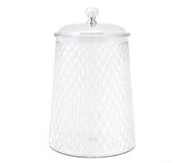 For Crystal Embossed Glass Jar with Food Safe Construction and Rim Sealed Lid for Pantry, Bathroom, or Craft Storage Applications (1.2L)