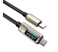 For CUBOT A1 P80 X70 / Kingkong 8 9 Star AX Charger Cable, 100W 5A Nylon Braided USB C to USB C Cable, Type C Data Cord LED Display Cable