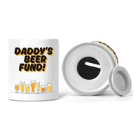 For Daddy Money Box Daddy's Beer Fund Piggy Bank Birthday Christmas Savings Jar For Men Funny Present Ceramic Coin - White