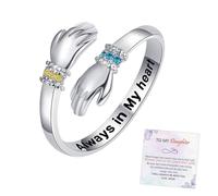 For Daughter Always Keep Me In Your Heart Custom Birthstone Hug Ring, Mother Daughter Birthstone Love Hug Ring, Personalized Adjustable Open Inspirational Rings Jewelry Gift