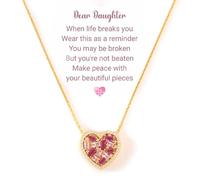 For Daughter Broken Pieces Pink Heart-Shaped Necklace, Gold Heart Mom and Daughter Necklace, Mother's Love Chain Necklaces Birthday, Anniversary Christmas Gifts for daughter