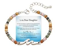 For Daughter - I Love You Forever And Always Wave Beads Bracelet, Stainless Steel Wave Natural Stone Daughter Bracelet from Mom, Meaningful Birthday Graduation Gifts for Daughter