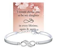 For Daughter- I Would Choose You to Be My Daughter in Every Lifetime Double Infinity Bracelet, Personalized Mother and Daughter Bracelet, Adjustable Love Bangle for Birthday Anniversary (Silver)