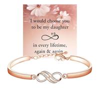 For Daughter- I Would Choose You to Be My Daughter in Every Lifetime Double Infinity Bracelet, Personalized Mother and Daughter Bracelet, Adjustable Love Bangle for Birthday Anniversary (Rose Gold)