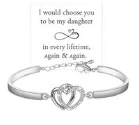 For Daughter - I Would Choose You To Be My Daughter In every lifetime Heart Bracelet, To My daughter Adjustable Infinity Forever Love Heart Bracelets, for Birthday, Graduation (Silver)