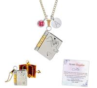 For Daughter - I'm Always With You Book Necklace, Mother for Daughter Custom A-Z Initial Birthstone Openable Book Pendant Necklace, Personalized Engraved Inspirational Jewelry Gifts