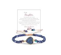 For Daughter - Love You Forever Faceted Blue Lapis Lazuli Bracelet, You Are Always In Mine Heart Natural Stone Beaded Wrap Adjustable inspirational Gift Jewelry, M, Stone, no gemstone
