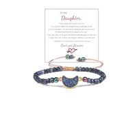 For Daughter - Love You Forever Faceted Blue Lapis Lazuli Bracelet, You Are Always In Mine Heart Natural Stone Beaded Wrap Adjustable inspirational Gift Jewelry, M, Stone, no gemstone
